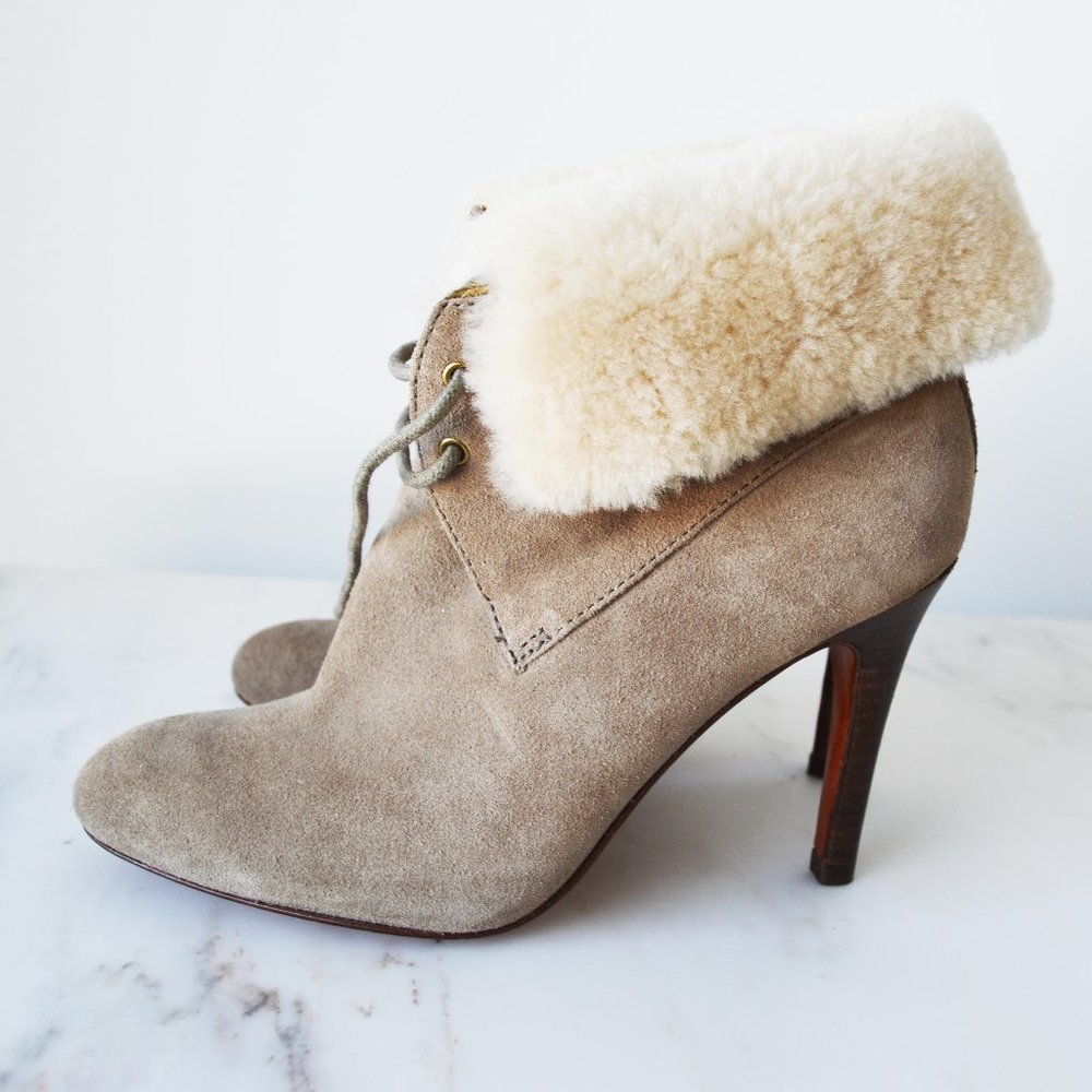 COACH MALIA Tan Fuzzy Heeled Booties. Size 6 - Picture 2 of 7